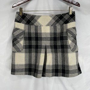 Mexx Wool Tweed Pleated Mini Skirt Women's Size 12 Black White Plaid